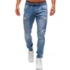 Men's Elastic Cuffed Pants Casual Drawstring Jeans Training Jogger Athletic Sweatpants Fashion Zipper 211108241D