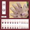 False Nails Nude Color Red Edge Press-on Nail Shiny Rhinestones Stylish Matching For Art Manicure Decoration