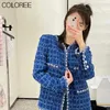 Damenjacken Luxusdesigner Blue Tweed Jacke Frauen Herbst Winter Vintage Oneck Wolle Mischung Coats Korean Abrigos de 230822