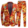 Men's Suits & Blazers Chinese Style Red Dragon Print Suit Men Stage Singer Wear 2 Pieces Set Slim Fit Wedding Tuxedo Costume 197s