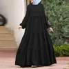 Ethnic Clothing Women Sundress Flounce Long Dress Muslim Abayas For Casual Loose O-neck Robe Fashion Patchwork Puffed Sleeve