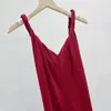 Totem Slim Dress Twisted Shoulder Strap V-Neck Slim Fit Dress Women's A-line klänningslängd