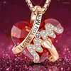 Kedjor Ihues Luxury Heart Red Crystal Pendant Necklace For Women Fashion Jewelry Anniversary Birthday Mother Day Gift
