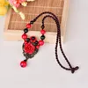 Pendant Necklaces Chinoiserie Personality Temperamental Cinnabar Clavicle Chain Retro Color Retaining Copper Exquisite Red Colored Stone