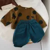 Children Furry Hoodie Baby Polka Dot Thick Crew Neck Jumper Polka Dot Top