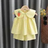 Kledingsets Zomerkledingsets Babymeisje Schattig Fruit Katoen Meisjes Plaid Zoet 2 stuks Pak Kinderkleding Kinderen vestidos