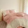 Bedding Sets Pink Twisted Flower Stereoscopic Rose Velvet Fleece Pleat Ruffles Princess Set Duvet Cover Bed Sheet Pillowcases