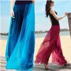 Calça feminina de seda brilhante chiffon cintura alta perna larga fêmea fêmea saia de praia elástica Casual feminino roupas f1232307u