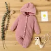 Rompers Auturn Winter Baby Romper Boys Girls Lovely Earsフード付き長袖服ソリッドボーンガール230822