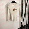 Women Tight Knits Top Letter Print High Elastic Bottoming Shirt Autumn Winter Slim Long Sleeve Knitted Pullover Tees