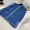 Damenjacken Herbst Winter Luxus Kleidung Frauen Vintage gewebte Blue Tweed Jacke Marke Designer Wollmantel Koreaner Modebowe 230822