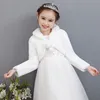 Jackets Kids Girls Princess Thicken Plush Jacket Crop Wraps Shawl Flower Long Sleeves Bolero Warm Cape Wedding Birthday Party Coat 230822