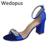 Sandalen Wedopus aangepast Royal Blue For Women Party dikke hiel met diamant 8 cm