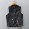 Men's Vests Winter Fall Fashion Vintage V-neck Sleeveless Pocket Asymmetrical Casual Suit Vest Japan Style Premium Male Waistcoat