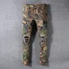 American Streetwear Fashion Men Jeans Camouflage Militaire Big Pocket Denim Cargo Pants gescheurd Slim Fit Hip Hop Jean219B