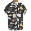 Herren lässige Hemden Aloha Shirt Sommer 3D -Druckfarbe Cartoon Muster Übergroßes Ärmel kurz Blumenkleid