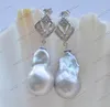 Boucles d'oreilles pendantes Z12424, 23mm, baroque gris, Keshi Reborn, perle, pendentif CZ
