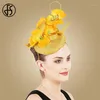 FS żółte fascynator czapki ślubne kobiety eleganckie panie białe ślubne nakrycia głowy chapau femme mariage1273l
