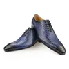 Kleiderschuhe Herren handgefertigte Kleiderschuhe Blau Mode Druck lässig Office Business Spitze Zehen Oxford Formale Schuhe für Männer Großhandel 230822