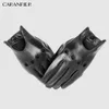 Caranfier Mens Genuine Sheepskin Leather Gloves Driving Car Motorcycle Bike Goatskin Touch Screen Mittens Breathable Male Gloves T2269