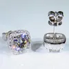 Stud Earrings 14K Au585 White Gold Women Moissanite Diamonds Round Cushion Elegant Wedding Party Engagement Anniversary Trendy
