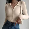 Chandails pour femmes Femmes Revers Slim Minceur Tops Dames Boutons Creux Sexy Col En V À Manches Longues Polo Col Tricot Cardigan Pull Femmes 230822