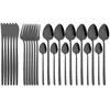 Servis uppsättningar 24 st svart bestick set spegel rostfritt stål plattvarikkniv gaffel kaffesked bordsvaror västra köksilver