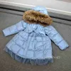 Down Coat Baby Girls Jacket Winter Long Cotton Peded Parka -jurk Peuter Shinny Hooded Down Coat Kerstkostuums voor snowuit TZ346 J230823