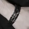 Braccialetti di fascino 3pcs/lotto ematite naturale in pietra naturale croce nera opaca in perline fatte a mano da donna preghiera preghiera coppia di gioielli regalo