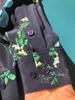 2023 Autumn Blue Floral Print Silk Blouse Shirt Long Sleeve Lapel Neck Double Pockets Single-Breasted Soie Top Shirts H3G22FSLM