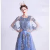 Robe bleue élégante Sirène Sirène mère de la mariée Per perlé 3D Floral Appliquée en dentelle courte Longueur du sol Robes d'invité de mariage sur mesure en été 403