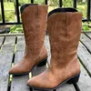 Stivali da donna stivali occidentali a vitello medio cowboy puntato in punta di piedi ginocchiere su stivali da donna ladies fashion in pelle moto stivali di grandi dimensioni 230822