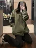 Gabardinas para mujer SURMIITRO Mujeres 2023 Otoño Invierno Coreano Simple Cremallera suelta con capucha Chaquetas de manga larga Mujer Ejército Verde