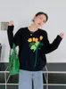 Chandails pour femmes Korobov Vintage O-Cou Automne Tops tricotés Fleurs 3D Pull en vrac Pull de tempérament sauvage Mode Sueters de Mujer