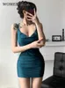 Vestidos casuais tanque sexy womengaga tiras mini vestido mulheres verão verão cortado sem costas 2023 moda verde coreana bandagem tops ss6f