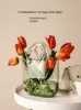 リビングルームの花の手配のためのガラス花瓶のハンドヘルドバスケットバッグの装飾クリエイティブ水槽の家の装飾ノルディックスタイレートトップHKD230823