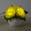 Gartendekorationen Rosenlicht Lampe Batterie betriebene Atmosphäre Landschaft 3V Künstliche Blüten LED -Tisch mit Keramikblumentopf