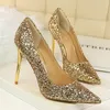 Обувь для обуви женщин 7 см 9,5 см высокого каблука блески блестящие роскошные дизайнерские насосы плюс 43 свадебные свадебные золоты