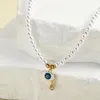Pendant Necklaces Neo-gothic Evil Blue Eye Imitation Pearl Necklace For Women Collar Gold Color Stainless Steel Clasp Bulk Items Wholesale