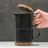 Tassen Set Holz und Keramik -Töpfe Tassen mit Deckel Kaffee Milch Nachmittag Teezubehör Sieb Outdoor -Reisegetränk Geschirr