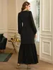 Ethnic Clothing Slim Fit Black Party Dress For Women Handwork Diamonds Puff Sleeves Dubai Saudi Arabic Evening Banquet Robe Muslim Ramdan