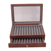 Wood Pen Display Case Storage And Fountain Collector Organizer Box With Glass Window 23 Slots Drawer