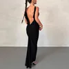 Casual Dresses Orange Backless Maxi Dress Women Elegant Fashion Ruffles Bodycon Evening Party Sexy Strap Ruched Birthday Club Outfit 2023