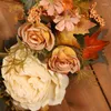 装飾的な花人工秋の花輪秋のメープル葉のペーニー15.75インチ装飾のための収穫