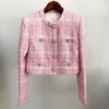 Womens Jackets High Street Est Designer Short Coat Womens Sweet Diamonds Button Wool Blends Woven Colors Plaid Tweed Short Jacket 230822