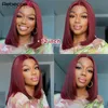 Burgundy HD Transparent Lace Front Human Hair Wigs 99J Red Straight 220%density Lace Front Wig for Women Pre Plucked Highlight Wig