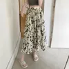 Skirts Summer Flower Print Chiffon Pleated Skirt Women Korean Fashion Elastic High Waist A-line Slim Midi Long