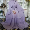 Vêtements ethniques Abaya Femmes en mousseline en mousseline à trois couches Big Swing Hijab Robes Caftan Marocain Abayas Dubai Robe 2 pièces Set Muslim Robe