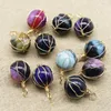 Pendant Necklaces Natural Agates Stones Pendants Round Bead Shape Onyx Copper Wire DIY Jewelry Bracelets Necklace Making Accessories