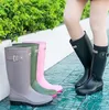 Rainboots kadın moda kaymaz yağmur botları yetişkin su ayakkabıları su geçirmez botlar uzun